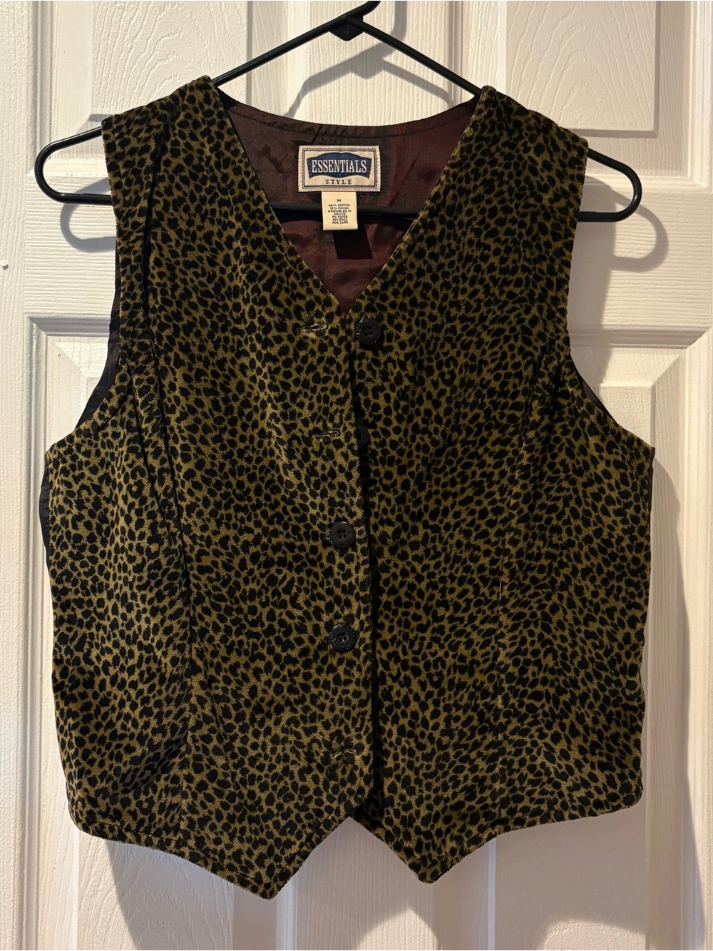 Essentials Olive Leopard Velvet Vest